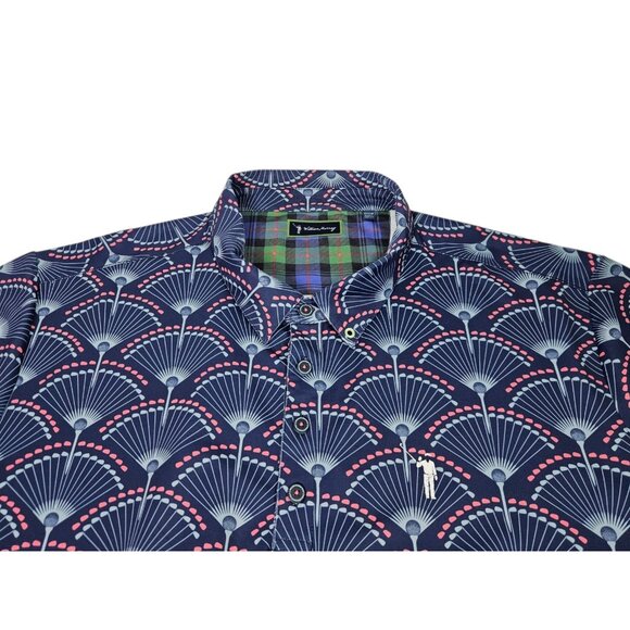 William Murray Polo Shirt Golf Clubs All Over Print Men's XXL Blue Performance - Picture 1 of 12
